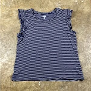 Banana Republic Navy and White Striped Ruffled sleeve tee
Size: XL